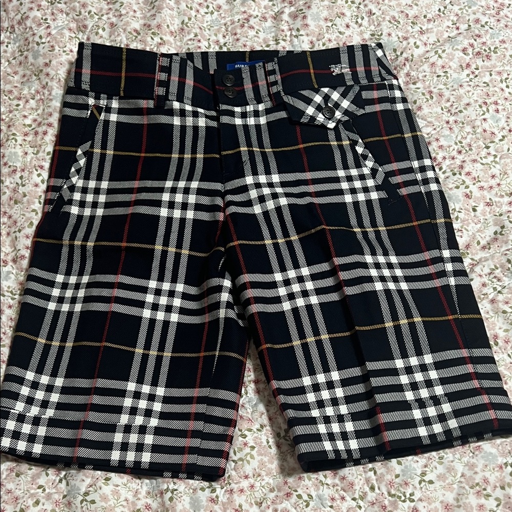 Burberry Blue Label Black Plaid Shorts with White & Red Accents